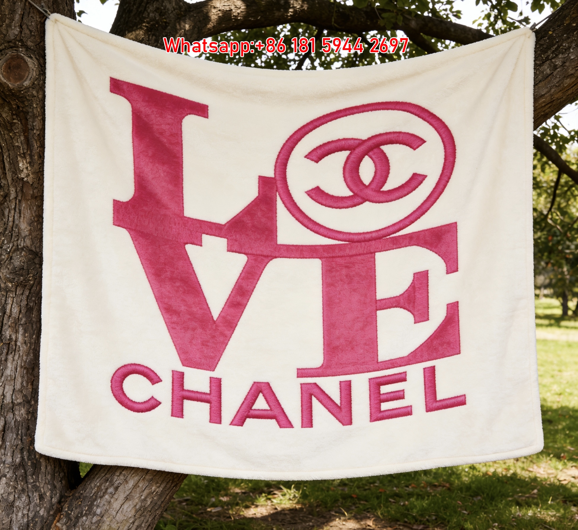 Chanel Love Pink Embroidery Flannel Sofa Throw Blanket IMG_6732